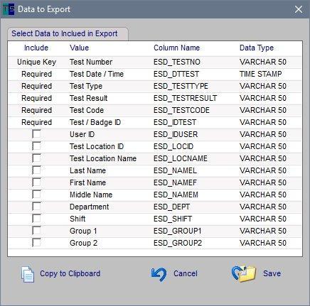 Data Sync - ESD Log export to Database (continued) This is the ESD Log Export able schema.