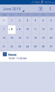 Important options by touching the Menu key from Calendar main screen: Refresh Search Calendars to display Clear events Go to Settings To refresh the calendar. To search in the calendar.