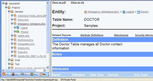 5 In the Related Reports area, click the name of a related report, such as Attribute Definitions. 6 Click View as pdf, and the report will display using Acrobat reader.
