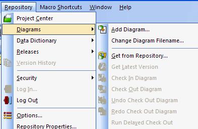 3 Once the diagram is opened, select Repository > Diagrams > Add Diagram.
