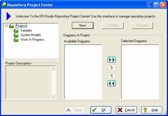 Organizing Diagrams Through the Repository Project Center Projects offer a way to organize your diagrams into groups.