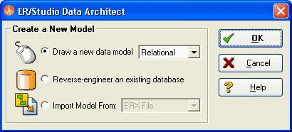 Starting to Data Model with ER/Studio Data Architect 1 On the Windows Start > Programs menu, click Embarcadero > ERStudio Data Architect. 2 Click File > New > Draw a new data model.