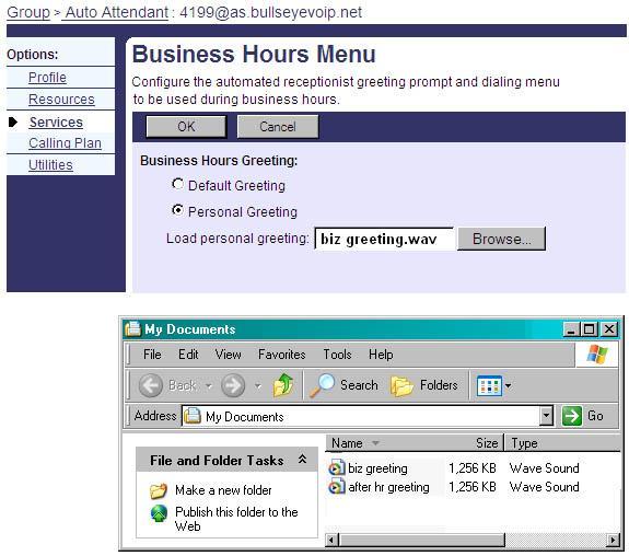 Now that the Business Hours and After Hours greetings are created, complete the procedure by uploading them into the Auto Attendant. 18.