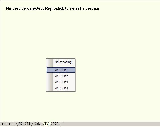 Figure 16 Right-Mouse Click Service Selection Video and audio decoding will begin as soon a service has been selected.