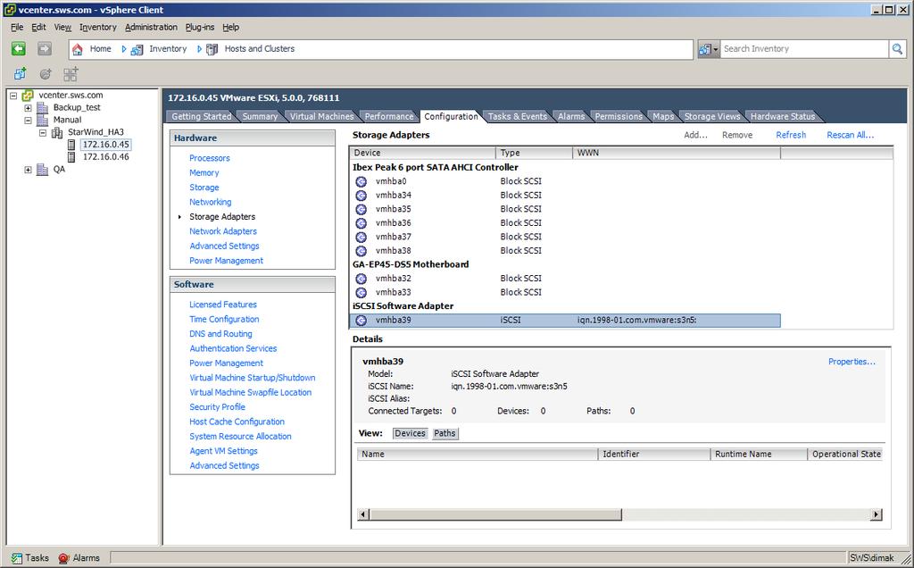 Click Add and select Add software iscsi Adapter. Click OK. 4.