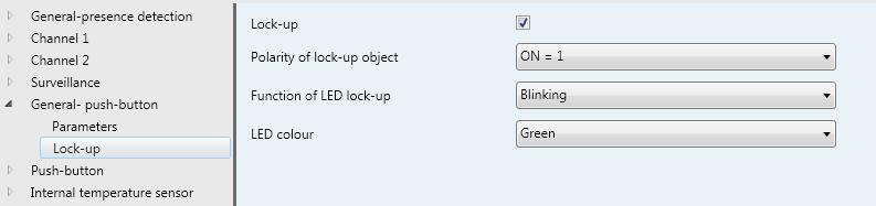 5.2 General-Push-button blocking function In the following parameter window, the function and selection options of the "Blocking function" for the operation button are confi gured.