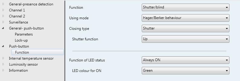 6.5 "Shutter/blind" function The "Roller shutter/blind" function for the button is confi gured in the parameter windows below.