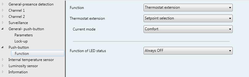 6.9 Function "Room thermostat extension unit This function allows an external KNX room thermostat (KNX thermostat or KNX room controller, for example) to be activated using the push-button operation