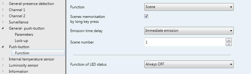 6.11 "Scene" function 1 Figure 26: "Scene" function When the "Scene" function is selected, the device is used as a scene extension unit and calls up or changes confi gured light scenes that are