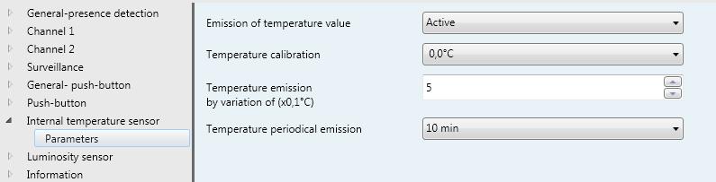 7. "Internal temperature sensor" function parameters The device is directly fi tted with a sensor for temperature measurement.