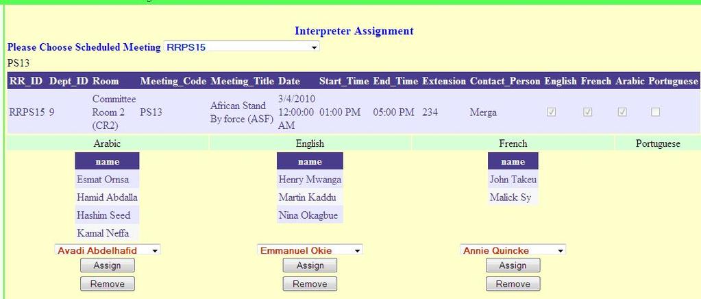 26. Interpreter Assignment This Page is used to assign Interpreter s either by the