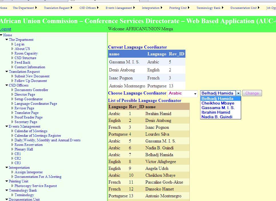32. Language Coordinator Setup Page This page is