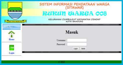 FIGURE 3. LOGIN MENU PAGE OF SITAWAR III.2.3 Homepage for Chairman of RT After Login Here is the main page view after the RT Chair successfully login.