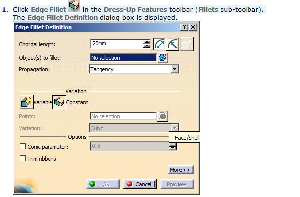 User Interface Enhancement The Chordal Edge Fillet, Constant Edge Fillet,