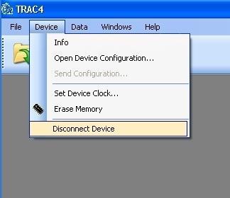 Once the unit is recognized by the TRAC 4 software program, the Status Bar in the lower Left corner on the TRAC 4 window will change to show Device Connected: DL-1. (see Fig.