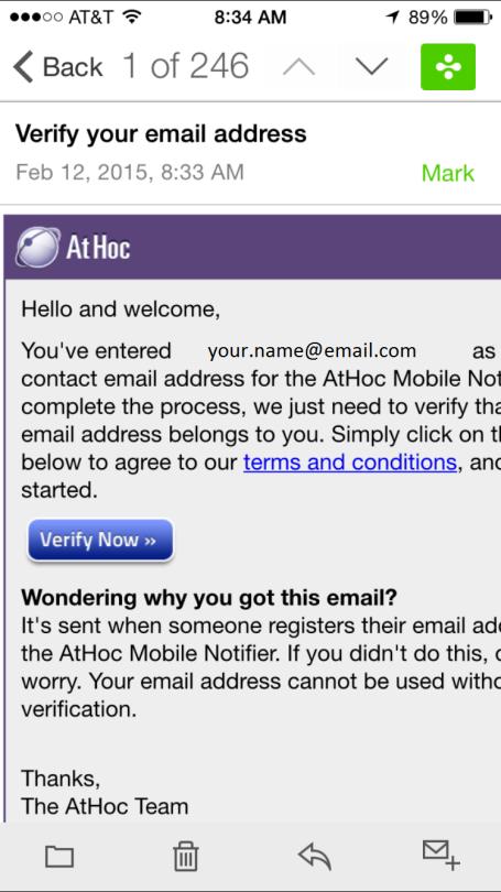 prompted. STEP 3. AtHoc Notifier will send a verification email to confirm your address.