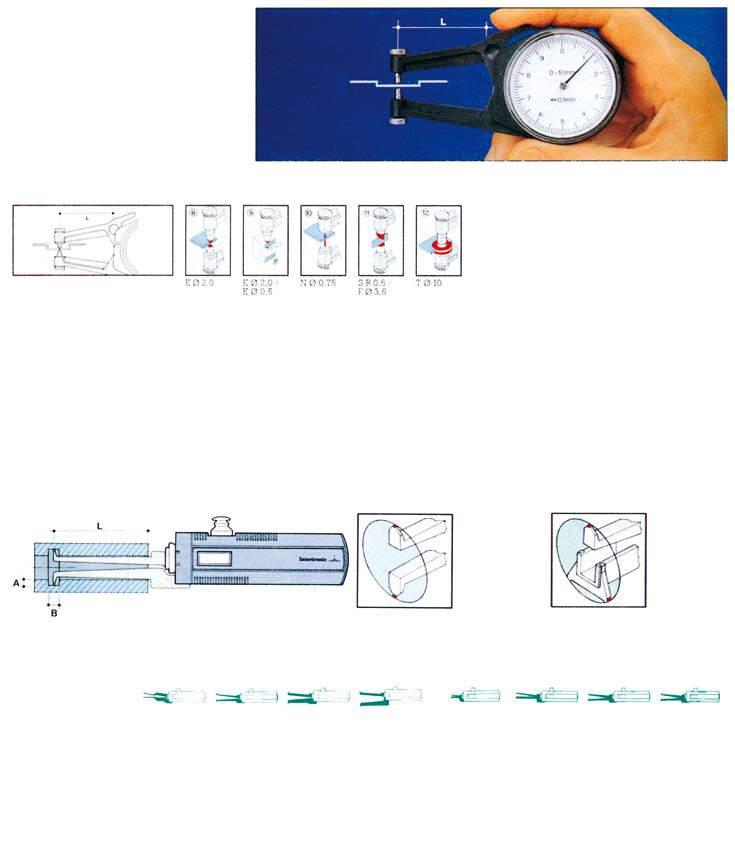 Dial caliper gauge for outside measurement E Dial caliper gauge for outside measurement K=Radius S=Knife T=Disc F=Disc ; Knife N=Needle Measuring range () Range () Graduation () Repetability (fw) ()