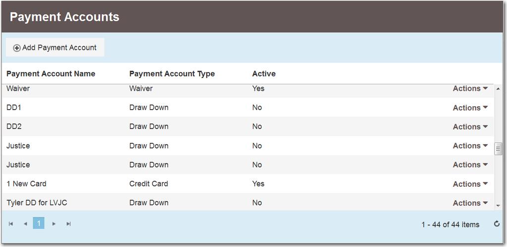 Odyssey File & Serve HTML5 Figure 6.4 Edit Contact Info Page Payment Accounts Click Payment Accounts from the Actions drop-down list to view the Payment Accounts page.