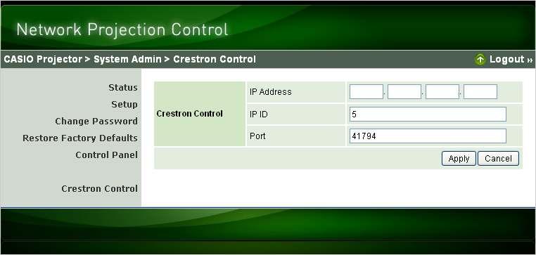 Crestron This Projector supports Crestron Electronics controller and software (RoomView ) commands. For detailed information and information about downloading RoomView, visit the website below.