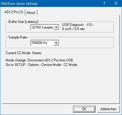 24. Configuring the ADI-2 Pro 24.1 Settings Dialog Configuration of the ADI-2 Pro is usually done directly at the unit.