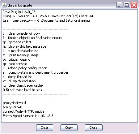 Java Console All updates to JAR files are installed on the application tier and downloaded to the client automatically, via the caching mechanism outlined above.