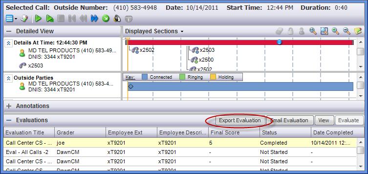 Once the evaluation is complete, an Export Evaluation button becomes visible which