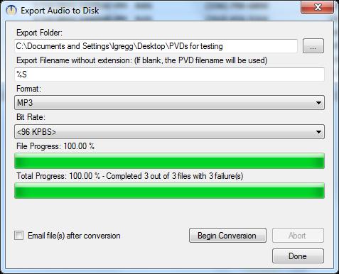 To export to disk Select a call in the list view right-click select <Export Audio to Disk> Browse to the location to export the audio file and select a format from the drop down list.