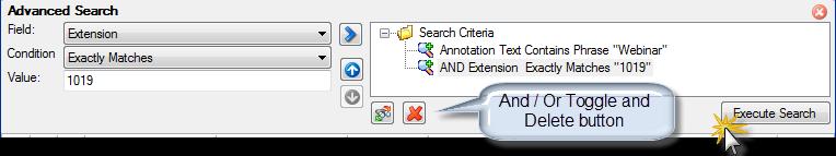 Enter a search value (The advanced search window allows for multiple criteria, including missing information.) Example Search all call documents that do not have a correlating account code.