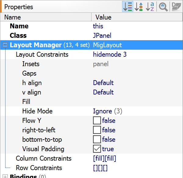 2.6.1 Layout Manager Properties Each container component that has a layout manager has layout properties. The list of layout properties depends on the used layout manager.