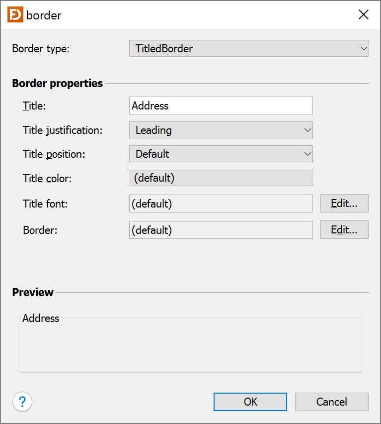 Use the combo box at the top of the dialog to choose a border type. In the mid area of the dialog you can edit the border properties.