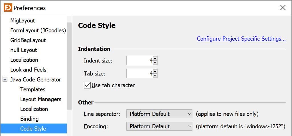 Code Style (Java Code Generator) Stand-alone: On this page, you can specify code style options, which are used for code generation.