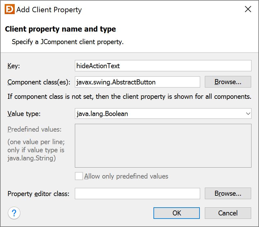 If the client properties list is focused, you can use the Insert key to add a client property or the Delete key to delete selected client properties.