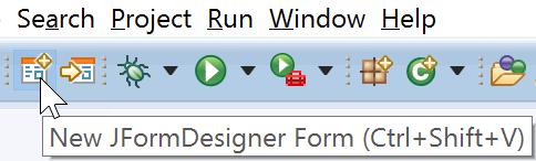 A JFormDesigner editor consists of: Toolbar: Located at top of the editor area. Palette: Located at the left side. Design View: Located at the center.
