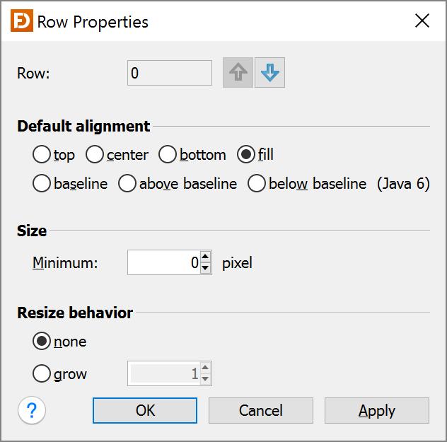 Use the arrow buttons (or Alt+Left, Alt+Right, Alt+Up, Alt+Down keys) to edit the properties of the previous or next column/row.