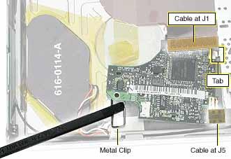 2. Disconnect the ribbon cable at J1. 3. Disconnect the ribbon cable at J5. 4.