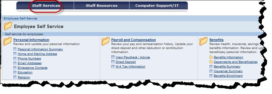 12. Under Staff Services the Employee Self Service view is where you can update your