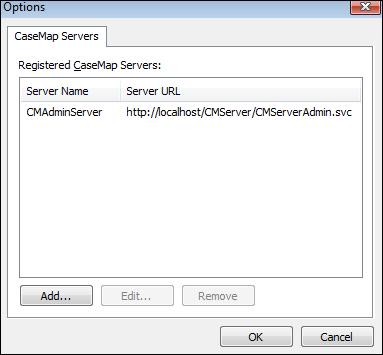 14 CaseMap Server 2. In the Registered CaseMap Servers box, select the server you want to edit. 3. Click the Edit button. 4.
