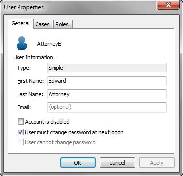 Managing the CaseMap Admin Console 47 About roles and users Creating users Viewing or modifying user properties Editing user properties The User Properties dialog box allows you to assign users to
