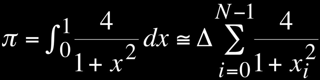 MPI+CUDA Calculation of p Spatial decomposition: Each MPI process integrates over a range of width 1/nproc, as a discrete sum of