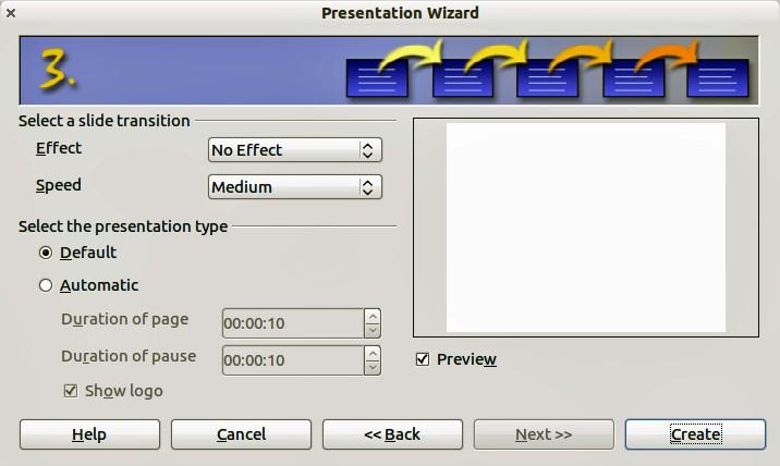 Figure 14: Selecting a slide transition effect Tip You can accept the default values for both Effect and Speed unless you are skilled at creating presentations.