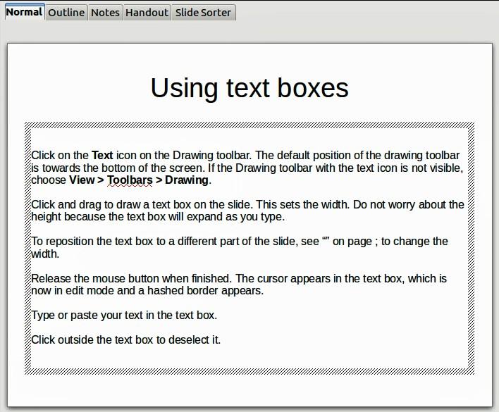 Figure 17: Creating and editing text boxes Using text boxes created from the Text toolbar Make sure Normal view is selected: 1) Click on the Text icon on the Text toolbar (Figure 18).