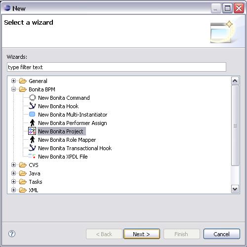 6.4 Creating a BPM/BPM Eclipse project This feature is available in the Eclipse version of ProEd. Main purpose is to accelerate the process of creating a BPM project in Bonita.