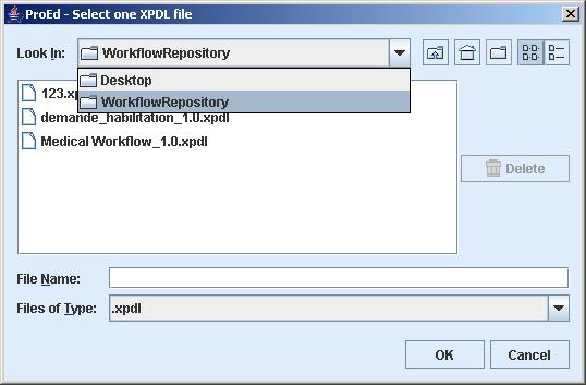 File Open menu selection or "Open" toolbar button File Save menu selection or "Save" toolbar button File SaveAs menu selection "Open File" button in the Sub-Process dialog box. Figure 6-24.