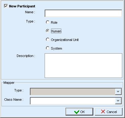 CHOOSING A NEW PARTICIPANT ProEd offers the capability of addng a Participant that does not exist in the user directory but must be integrated in the BPM Process Model.