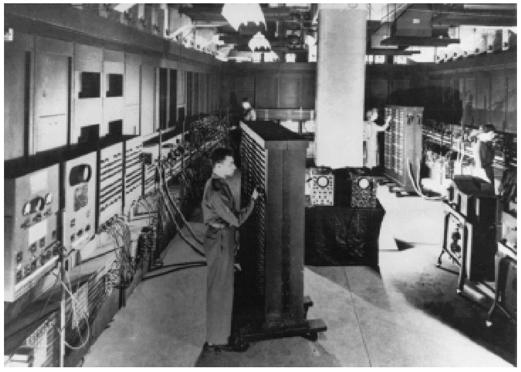 The ENIAC electronic numerical integrator and computer 1945 100 feet long, by 10 feet high, by 3 feet deep (took up a whole big room) Weighed 30 tons!