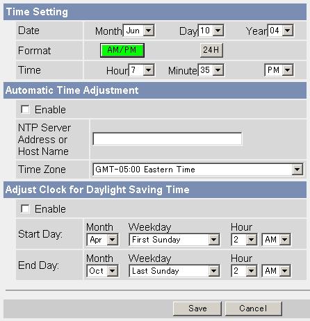 2.10 Setting Date and Time The Date and Time page allows you to set date and time. Date and time are used for image buffer/transfer, operation time and time stamps on the buffered image.