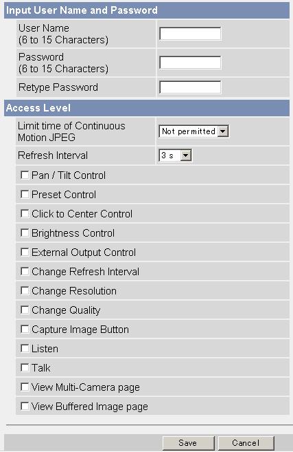 3. Set each parameter. Settings for a general user Settings for guest users Clicking [Cancel] takes you back to the previous page without saving changes.