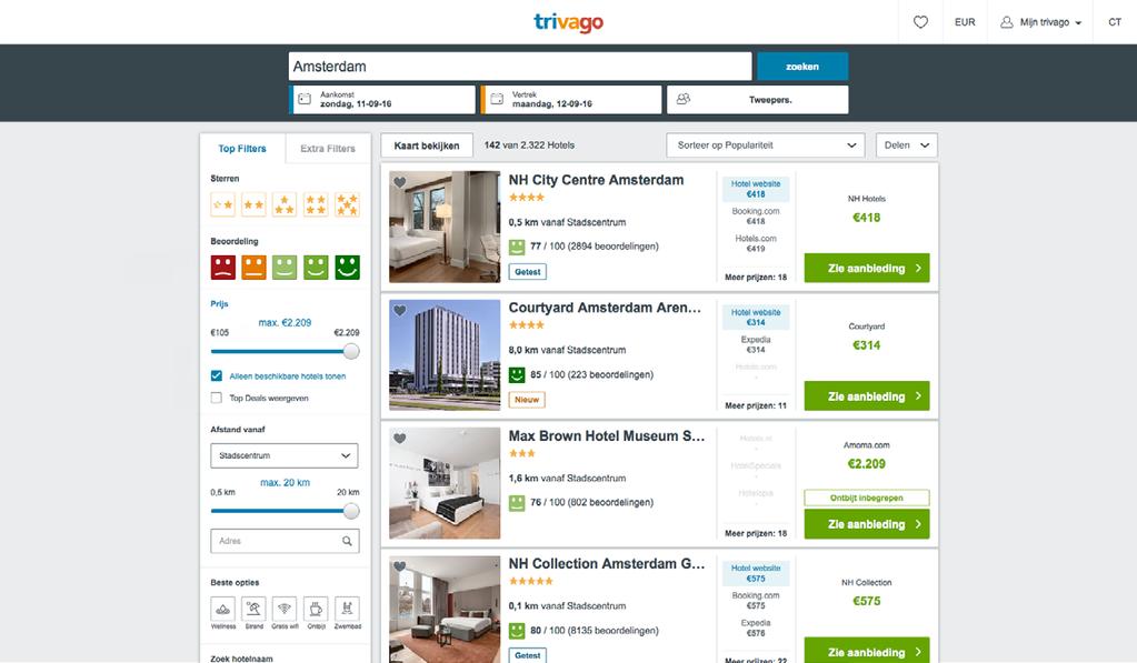Our hotel search Simple, unbiased, transparent search experience Comparison of 1.3 million+ hotels from 200+ booking sites in 190+ countries worldwide Group + family bookings www.trivago.