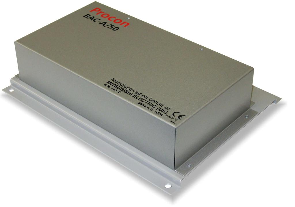 1. Product Overview The Procon BAC-A/50 unit allows a BACnet/IP building management system(bms) to monitor and control Mitsubishi Mr.SLIM air-conditioning units. Up to 50 units can be handled. 2.