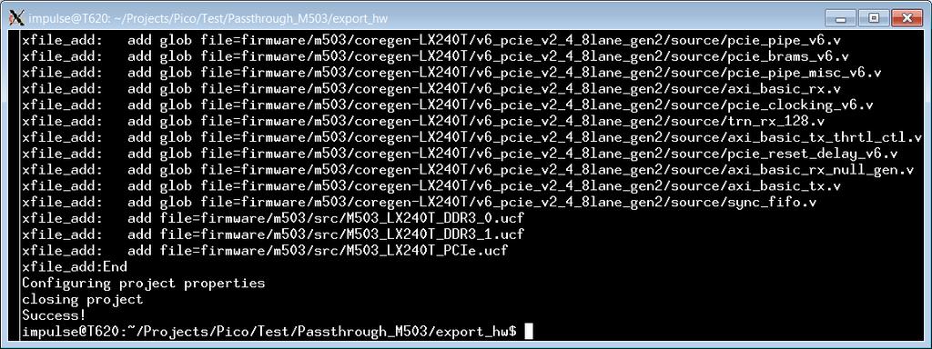 Copy the export_hw directory to a location on your Host System that has the Linux operating system. (ie Pico/Passthrough/export_hw). 2. Open a command console 3. Change directories to export_hw 4.